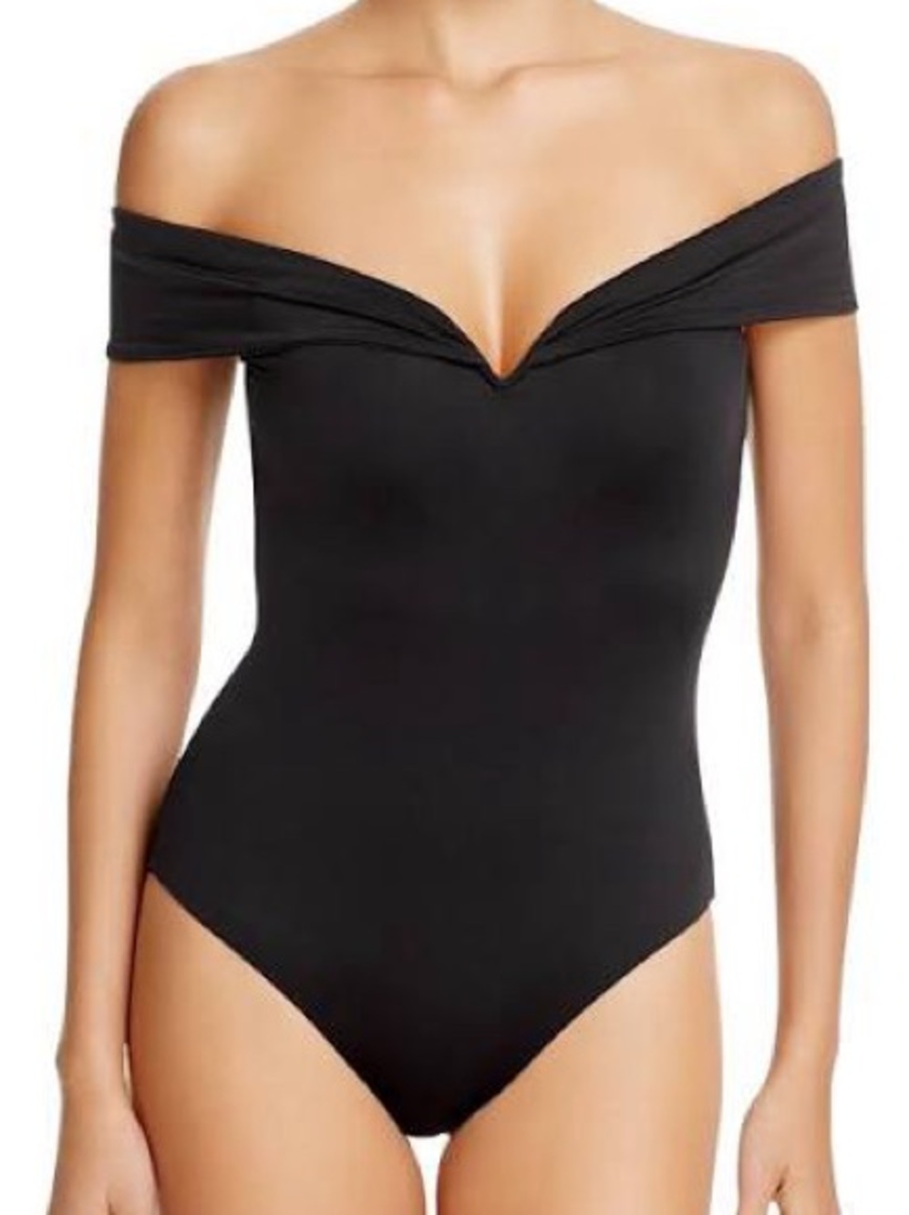 BECCA Black Off-Shoulder One-Piece Swimsuit Socialite